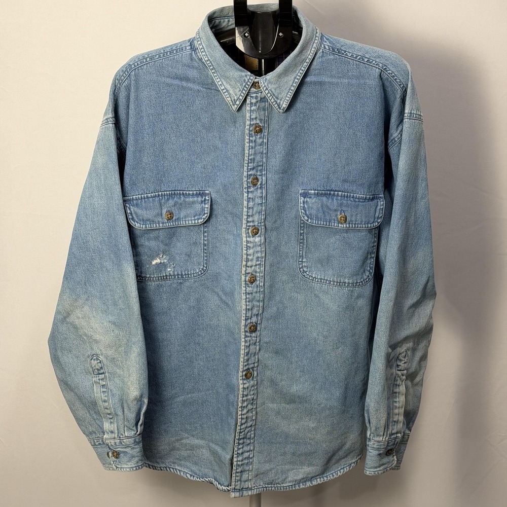 St. Johns Bay Denim‎ Shirt Mens 2XL Blue Flannel Lined Button Up Workwear Jacket